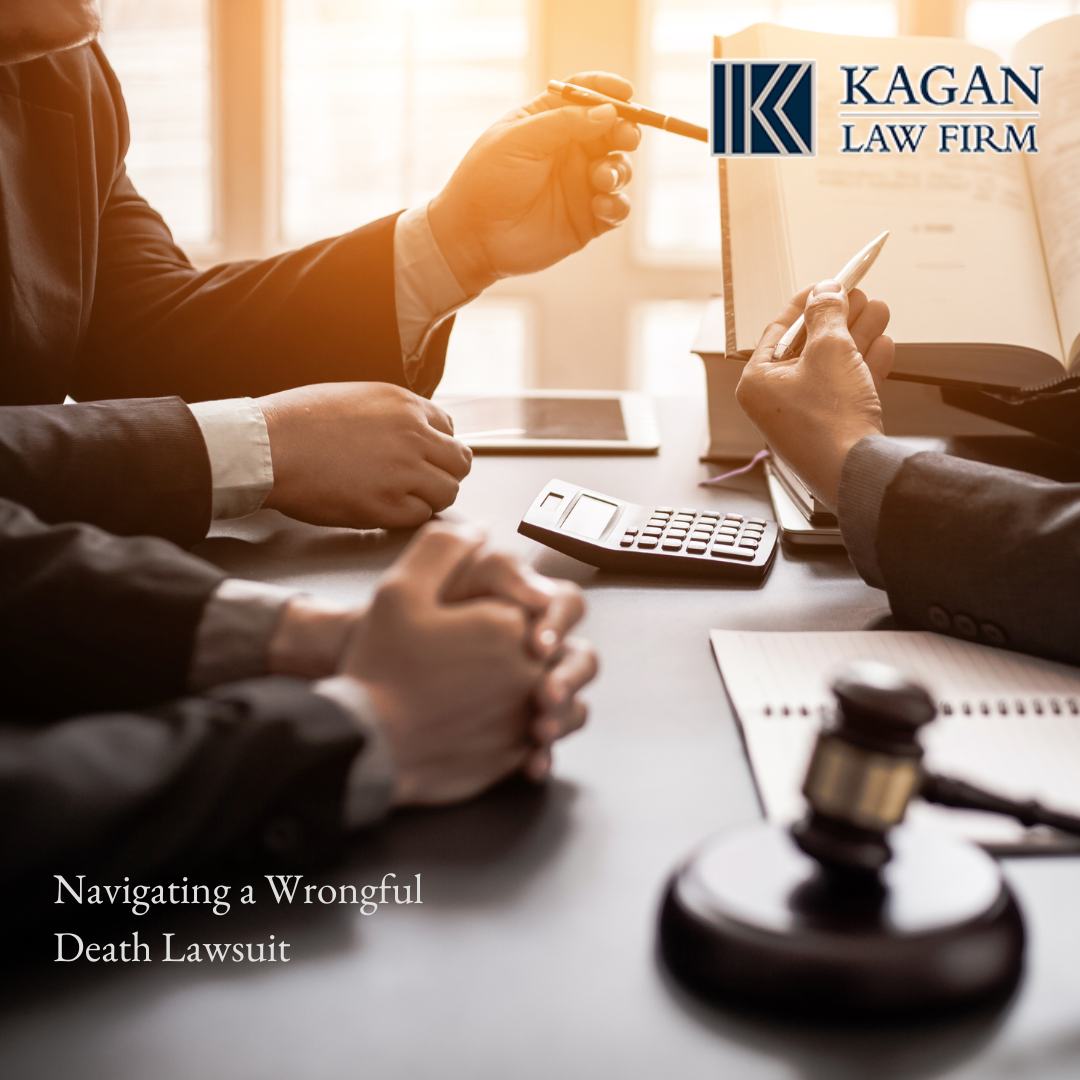 Attorneys and clients discussing a wrongful death lawsuit.